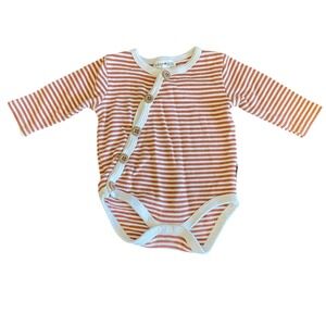 Rabbit Bear Organic Cotton Striped‎ Kimono Bodysuit 3-6 Months Terracotta White